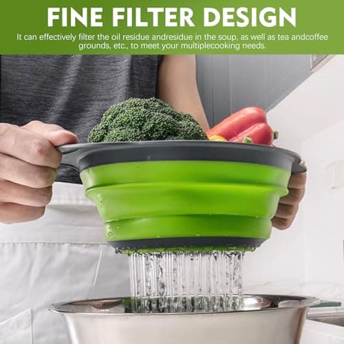 Silicone Colander Collapsible Strainers Set for Kitchen- 3 Pack (3Qt, 4Qt,5Qt) -Over Home Draining Basket, Food Vegetables & Fruits-Dishwasher Safe, BPA Free Space Saving Design (Green,Blue,Red) 3