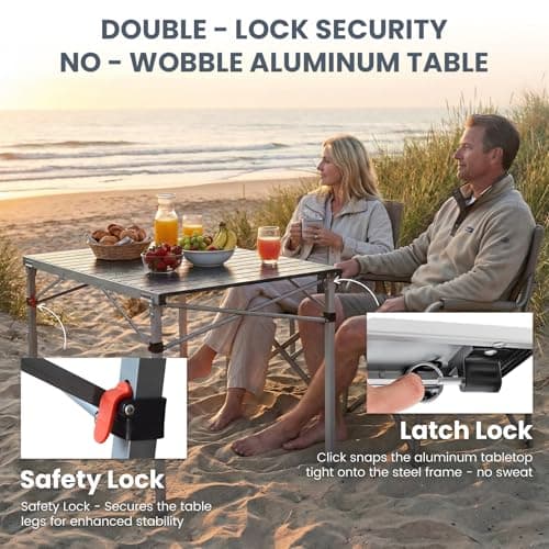 KingCamp Aluminum Folding Camping Table, 42.1" Foldable Lightweight Roll Up Camp Table Heavy Duty 2-6 People Portable Table for Camping Picnic BBQ RV, Indoor & Outdoor, Silver Black 5