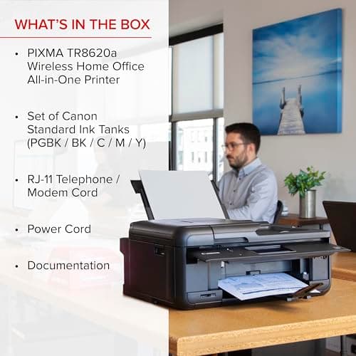 Canon PIXMA TR8620a - All-in-One Printer Home Office|Copier|Scanner|Fax|Auto Document Feeder | Photo, Document | Airprint (R), Android, Black, Works with Alexa 9