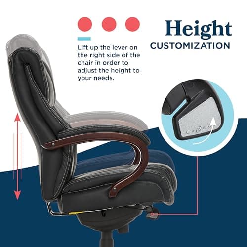 La-Z-Boy® Bellamy Executive Office Chair with Memory Foam Cushions, Real Wood Arms and Swivel Base, Waterfall Seat Edge, Faux Bonded Leather, Black 8