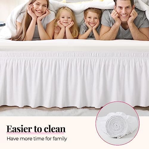 RIMELA White Bed Skirt Queen Size 15 Inch Drop, Elastic Bed Skirting for Adjustable Bed Base & Frame, Bedding Dust Ruffle Easy to Install, Wrap Around Bedskirt, Room Decoration 6