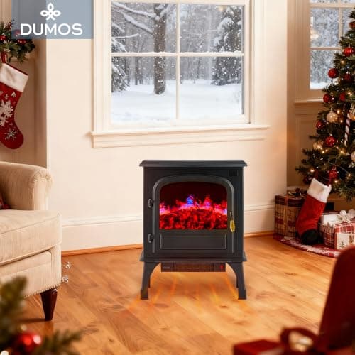 DUMOS 26” Freestanding Electric Fireplace Heater, Electric Fireplace Stove with 3D Flame Effect & Remote Control, Stylish Stove for Home with Safety Features, Adjustable Heat & 12H Timer, Inky 10