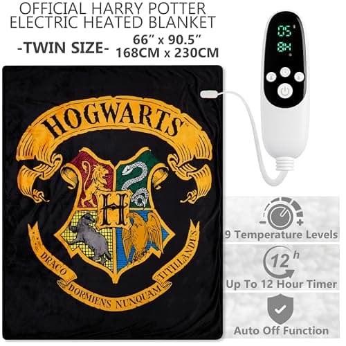Get Trend Harry Potter Gifts Heated Blanket Electric, Twin Size Luxurious Fleece Weighted Blanket, Fast Heating with 9 Heat Settings & Auto Shut-Off, 65x90in (Black Harry Potter, Twin US) 3