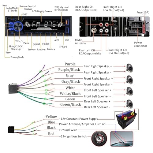 Car Radio Bluetooth Single DIN Car Stereo Audio,Car Audio with Push to Talk Button for Handsfree Calling,Supports FM/ MP3/EQ/SD/AUX,Dual USB,iOS & Android App Control,7 LED Colors | Not CD Player 8