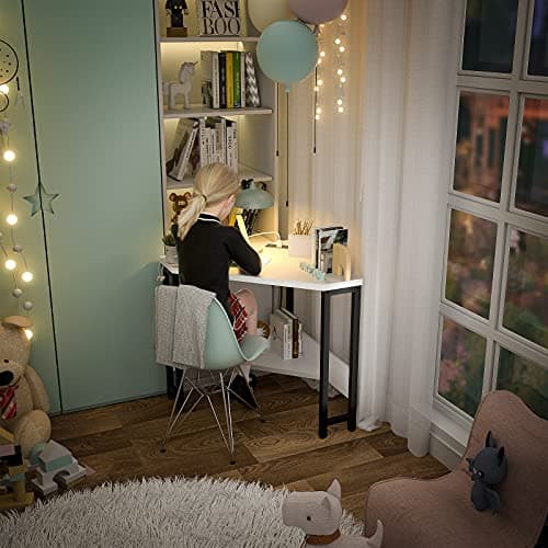 Armocity Corner Desk Small Desk with Outlets Corner Table for Small Space, Computer Desk with USB Ports Triangle Desk with Storage for Home Office, Workstation, Living Room, Bedroom, White 7