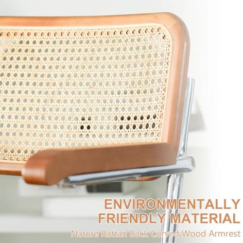 BALIAA Rattan Office Chairs, Modern Rattan Desk Chair with Natural Back & Wood Armrest, Small Upholstered Tufted Leather Home Office Desk Chairs for Home Office, Bedroom, Study, Green 5