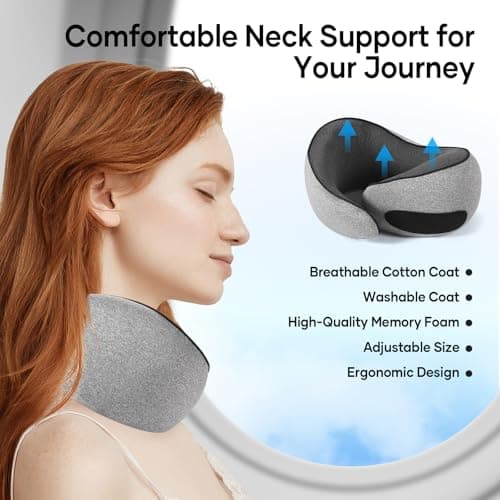 NOCRLG Travel Pillow, Travel Neck Pillow for Airplanes Car, 100% Pure Memory Foam Travel Pillow, Sleeping Essentials for Long Flight 360° Head Support Degree Dark Black 5