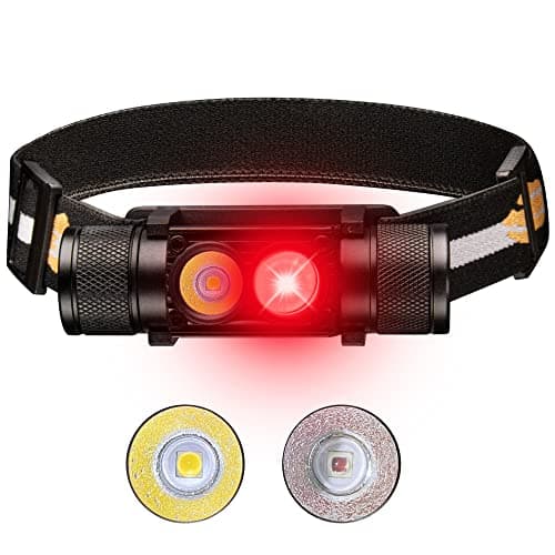 77outdoor LED Rechargeable Red Headlamp, H25LR / D25LR Powerful Lightweight Headlight with 90 High CRI Bright White Light and 660nm Deep Red Light, USB C Charging for Camping, Hiking, Hunting