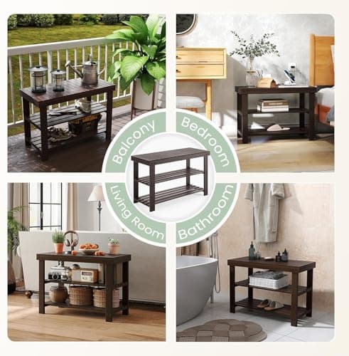Sweetcrispy 3-Tier Shoe Rack Bench, Bamboo Entryway Storage Organizer, Shoes Stand for FrontDoor Entrance, Bedroom, Living Room, 286lb Capacity, 11.3 x 27.6 x 17.8 Inches, Chestnut 7