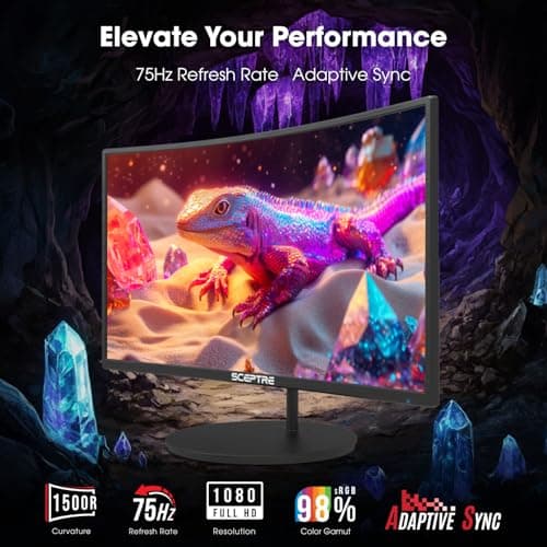 Sceptre Curved 27-inch Prime Monitor up to 100Hz 1080p, HDMI x2, VGA, 99% sRGB, Built-in Speakers, R1500, Machine Black 2025 (C275W-1920RN Series) 7