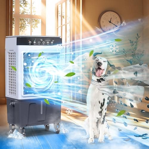 Swamp Cooler Air Conditioner with Dry Burn Protection, 4-in-1 Evaporative Air Cooler with 7-Gal Water Tank, 4 Modes, 3 Speeds, Remote, 12H Timer, Portable Windowless AC for Bedroom Home Office 7