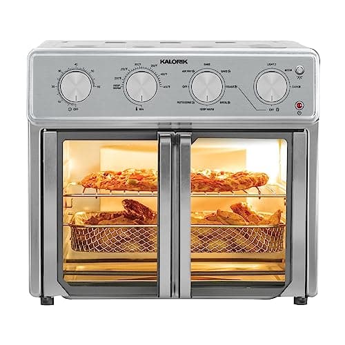 Kalorik MAXX Air Fryer Oven, 26 Quart 9-in-1 Countertop Toaster Oven and Air Fryer Combo - Fry, Bake, Roast, Rotisserie, & More, Large Glass French Doors & 7 Accessories, 1700-Watts, Stainless Steel 7