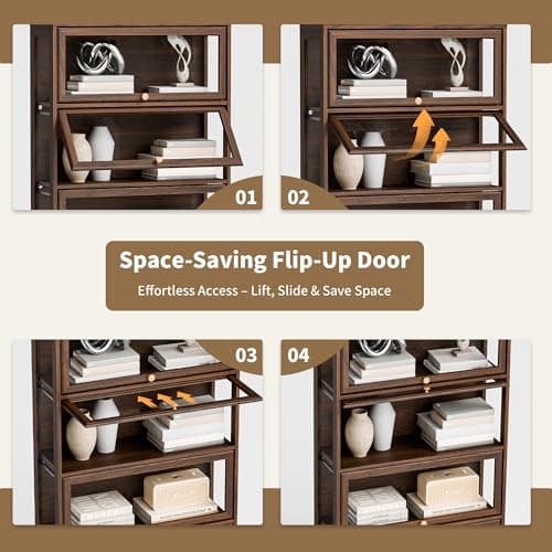 BONITURE Display Cabinet with Acrylic Glass Doors,5-Tiers Curio Cabinet with LED Lighting for Collectibles, Collectibles Toy Organizers Rack & Display Shelf Display Case Storage Cabinet, Walnut 6