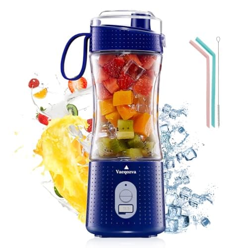 Portable Blender, Vaeqozva USB Rechargeable Smoothie on the Go Blender Cup with Straws, Protein Shakes Fruit Mini Mixer for Home, Sport, Office, Camping - Navy Blue