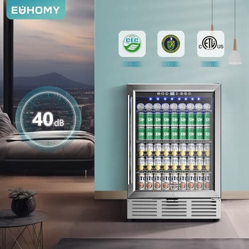 EUHOMY 24 Inch Beverage Refrigerator, 180 Can Built-in Beverage Cooler, Under Counter Beer Fridge with Glass Door for Soda, Water, Wine - For Kitchen, Bar or Office 6