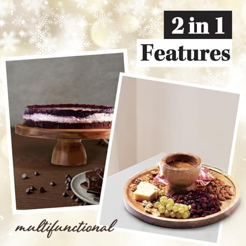 Cloud Maison Cake Stand with Acrylic Dome Lid 2-in-1 - Multifunctional Round Shatterproof Dessert Table Display Set with Acacia Wood Serving Platter, Veggie Tray, Fruit Bowl - Party Cake Display 5