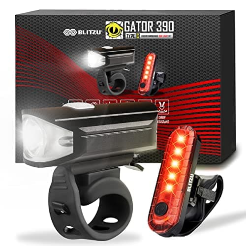 Bike Lights for Night Riding, Super Bright Bicycle Reflectors, USB Rechargeable Bike Lights Front and Back, Water-Resistant, 4+5 Modes Headlight Taillight Set for Safety, Men, Women & Kids Gator 390