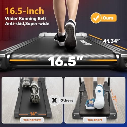 AIRHOT Walking Pad Treadmill, 2.5HP Under Desk With Remote Control & LED Display, Quiet for Compact Space, Portable for Home Office Use, White 6