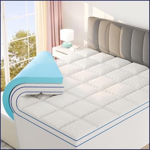 Sleep Lab Dual Layer 4 Inch Memory Foam Mattress Topper - Cal King Mattress Topper - Cooling Mattress Topper for Back Pain - 2 Inch Cooling Gel Memory Foam + 2 Inch Super Soft Bamboo Fabric Pillow Top