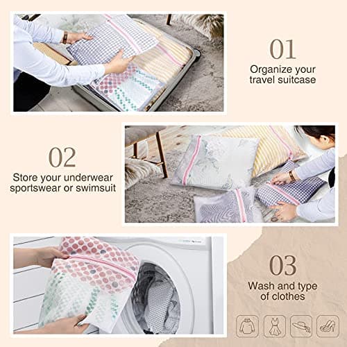 Greenstell Laundry Hamper with Wheels&Lid, 130L Large 3 Sections Clothes Hamper with 2 Types Removable Liner Bags, 5 Mesh Laundry Bags, Handwoven Divided Laundry Basket for Clothes, Natural 9