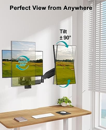 MOUNT PRO Dual Monitor Wall Mount for 2 Computer Screen up to 32 Inch, Gas Spring Double Monitor Arm Holds Up to 17.6lbs Each, Full Motion Adjustable Wall Monitor Mount, VESA Mount 75x75/100x100 6