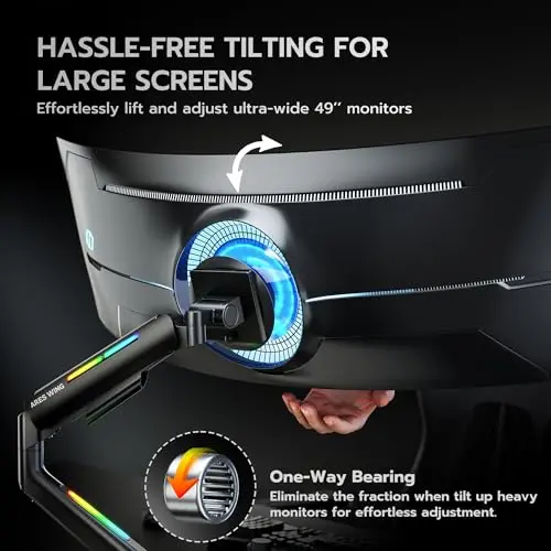 Ultrawide Monitor arm for 17-49'' Heavy Duty Screen up to 44lbs, Gas Spring Single Monitor Arm with RGB Light, Adjustable Gaming Computer Monitor Arm for Desk, Black 3