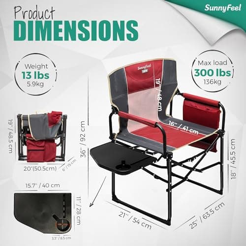 SUNNYFEEL Oversized Camping Directors Chair, Portable Folding Lawn Chairs for Adults Heavy Duty with Side Table,Pocket for Beach, Fishing,Picnic,Concert,Tailgating, Outdoor Foldable Camp Chair 2