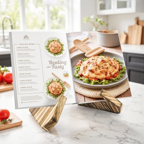 HAOIOKCS Premium Cookbook Stand, The Surface of The Cookbook Holder Features The Natural Grain of Wood, Cook Book Stand for Kitchen Counter, Rustic Brown Recipe Book Holder Stand 6