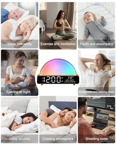 HAODINGMAI Sunrise Alarm Clock Wake Up Light with Sunrise Simulation White Noise Machine Touch Control Bedside Lamps Colors Atmosphere Lamp 30/60/90 Sleep Timer 13 Nature Sounds 7
