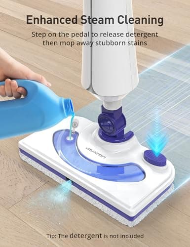 Professional Steam Mop Cleaner, 1300W Floor Steamer with Detergent Chamber, 25S Heat Up, Lightweight Steamer for Cleaning with 2 Washable Pads 5