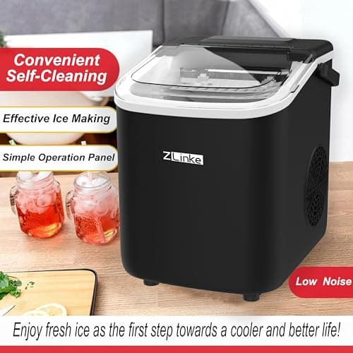 Countertop Ice Maker Machine - 6 Mins 9 Bullet Ice, 26.5lbs/24Hrs, Portable With Self-Cleaning, Scoop, and Basket (Black) 5