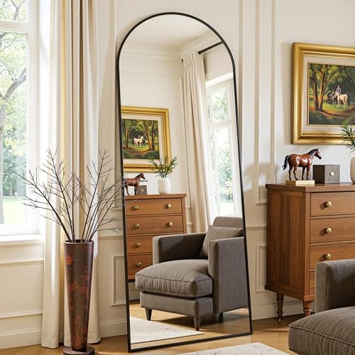 Furnbar Full Length Mirror, 59"x18" Arched Full Body Mirror, Floor Mirrors with Stand, Body Mirrors Standing Hanging Leaning Against Wall,Aluminum Frame Mirrors for Bedroom Cloakroom,Living Room,Black