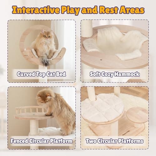 Happy&Polly Solid Wood Cat Tree - 56.3" Multi-Level Building Block Cat Tower with Cozy Hammock, Sisal Scratching Posts, Padded Platform, 4 Install Modes, Large Cat Activity Center for Indoor Cats 6