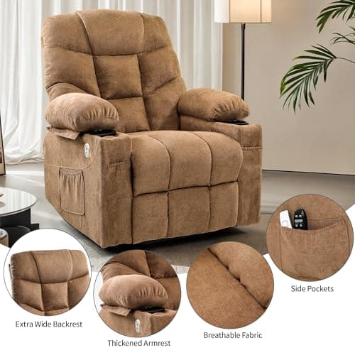YITAHOME Power Lift Recliner Chair for Elderly with Vibration Massage and Lumbar Heating, Electric Lift Recliner Single Sofa with Side Pocket, Two Cup Holders and USB Charge Port for Living Room,Brown 5