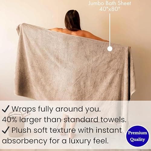 SALBAKOS Luxury 100% Turkish Cotton Bath Sheets 40x80 in Oversized Extra Large Bath Towels Thick Soft Absorbent Turkish Towel for Spa Beach (Pack of 1) (Taupe, Jumbo Bath Sheet) 6