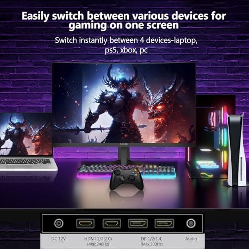 Z-Edge 27 inch Curved Gaming Monitor, FHD 1080P 300Hz 280Hz 240Hz Curved Monitor 1500R Computer Monitor, MPRT 1ms Monitor, FreeSync, Low Blue Light,16.7M Colors, UG27S 2X DP and 2X HDMI 9