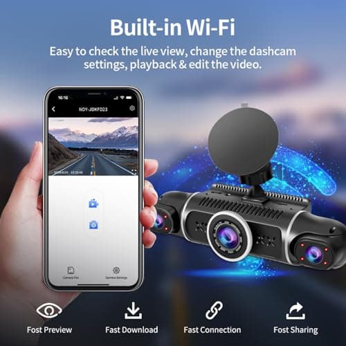 360° Dash Cam Front and Rear View 4 Channel Dash Camera FHD 2K+1080Px3 for Car, Inside/Back 170°+2x150°+170° Wide Angle, 8 IR Lamps Night Vision,WiFi,GPS, APP,G-Sensor with 64GB Card,24/7 Parking Mode 6