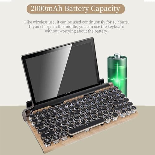 GUAZI STORE 83-Key Mechanical Keyboard - Retro Typewriter Wireless Bluetooth Gaming Keyboard, Anti-Ghosting Blue Switch (Wood) 5