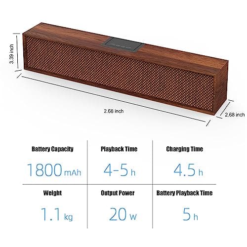 Computer Speakers, Wood Wireless Sound Bar Speaker for Desktop, PC Speaker with Bluetooth 5.3 & Wired USB Connection for Monitor, Laptop, Tablets, Cellphone 6