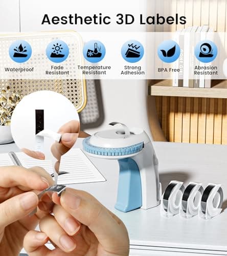 Embossing Label Maker Machine with Tapes, Embossed Label Maker Vintage, Retro Embosser Manual with 3Roll 3D Embossing Labels-Waterproof, Old School Labeler for Home Office Classroom Gifts Scrapbook 7