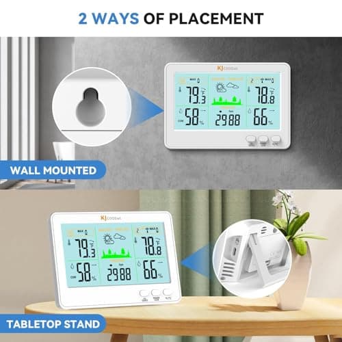 Indoor Outdoor Thermometer and Hygrometer Wireless Weather Stations with 328ft/100m Range, Temperature and Humidity Monitor with Barometer 7