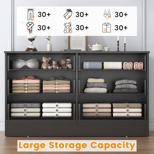 Bigbiglife Wood Dresser for Bedroom, 6 Drawer Double Dresser, Modern Chest of Drawers with Deep Drawers, Large Storage Organizer for Living Room, Closet (Black) 9