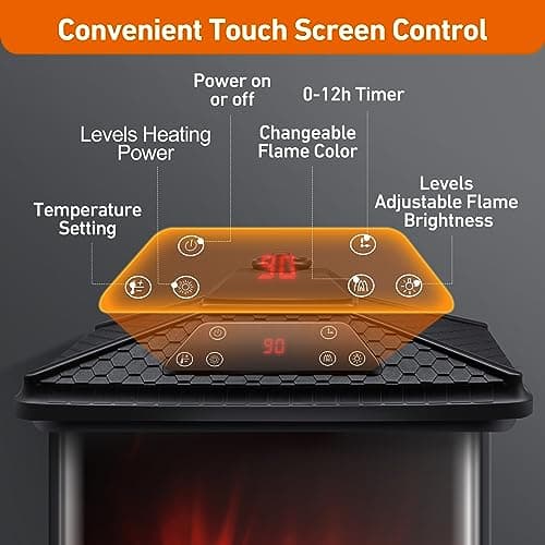 3 Sided Electric Fireplace Heater 1500W Portable 18" Freestanding Stove Heater Realistic 3D Flame Effect 7 Colors Space Heater 12H Timer Overheating Protection with Remote for Indoor Use 6