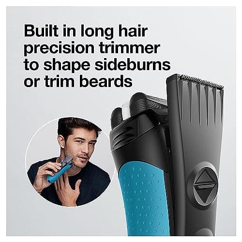 Braun Electric Series 3 Razor with Precision Trimmer, Rechargeable, Wet & Dry Foil Shaver for Men, Blue/Black, 4 Piece 7