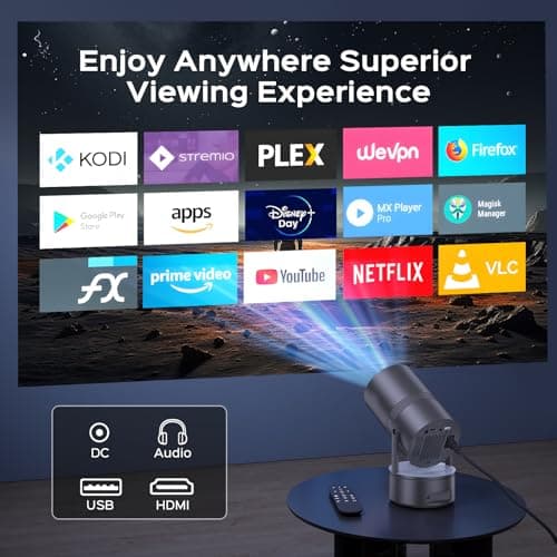 Mini Projector with Wifi and Bluetooth, Rechargeable Projector whit Auto Keystone, 4K Decoding 1080P Outdoor Portable Projector Smart Projector, Iron Grey 6