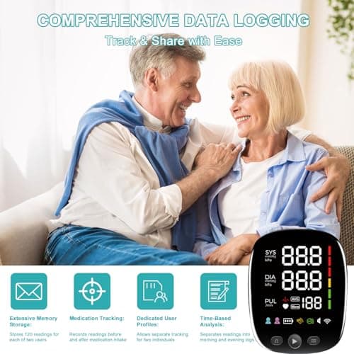 Bluetooth Automatic Blood Pressure Monitor for Home Use - with Adjustable Upper Arm Large Cuff (8.7"-17.3"), App Tracking, LED Display 2 Users 240 Sets Memory, Hypertension Detector 7