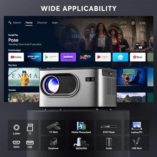 [2s Focus Remote] PANSEBA 4K Projector Native 1080P Outdoor Movie Projector, Bluetooth 5.2 Portable Mini Projector for Home Theater, Compatible with Smartphone/HDMI/USB/TV Stick 7