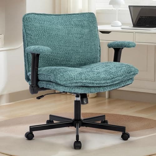 Kassipo Criss Cross Legged Office Chair with Wheels and Flip-Up Arms, Upholstered Criss Cross Desk Chair, Wide Seat Chairs for Home Office, Vanity, Apartment, Green