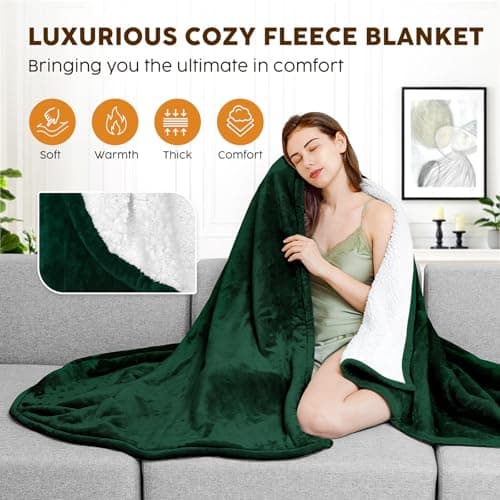 HYLEORY Heated Electric Blanket Twin 62"x84" Soft Fleece & Flannel with 5 Heating Levels & 10 Hours Timer Auto Shutt Off, ETL Certified, Washable，Heated Blanket for Body-Dark Green 4