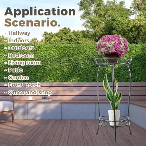 Kavlium Plant Stand Indoor Outdoor，Tall Black Metal Rustproof Stable Plant Stands，2 Tier 27.1 inch Multiple Plant Rack Holder Rack Flower Pot Stand Heavy Duty Plant Shelf 5